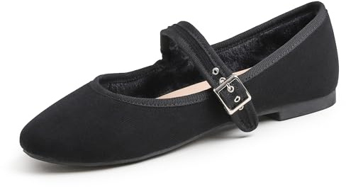 Feversole Women's Soft Cushion Extra Padded Mary Jane Scarpe Basse Classiche Décolleté Eleganti Mary Jane con Fibbia Morbida Scarpe da Ballo per Balletto per Donna Velluto a Coste Nero 39 EU