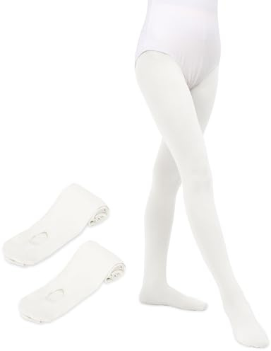 MYSSUCI 2 Paare Ballettstrumpfhose 90 Den Tanzstrumpfhosen für Mädchen Kinder und Damen (Weiß，XS)