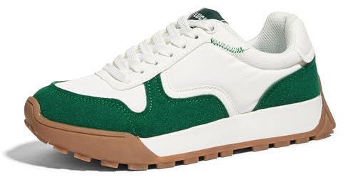 LUCKY STEP Plattform för kvinnor Canvas Sneaker Casual Snörning Snygg Tennis Löpning Retro Klassiska Tränare Promenadmode Sneakers, Vit/grön, 39 EU