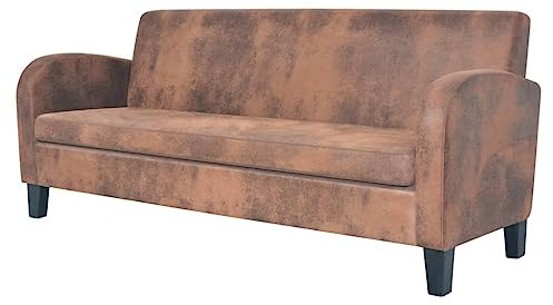 CINDERFUL 3-Sitzer Sofa Kunstleder Wildleder-Optik Braun,3Sitzer Sofa Wildlederoptik Kunstleder Vintage Stil Möbel, Wohnzimmer