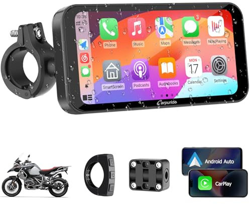 Carpuride W603 Motorrad-Carplay-Bildschirm, Kabelloses CarPlay und Android Auto für Moto, Fernbedienung, 6,3-Zoll-wasserdichter Touchscreen, BT Audio, GPS-Navigation, Siri, G00gle-Assistent
