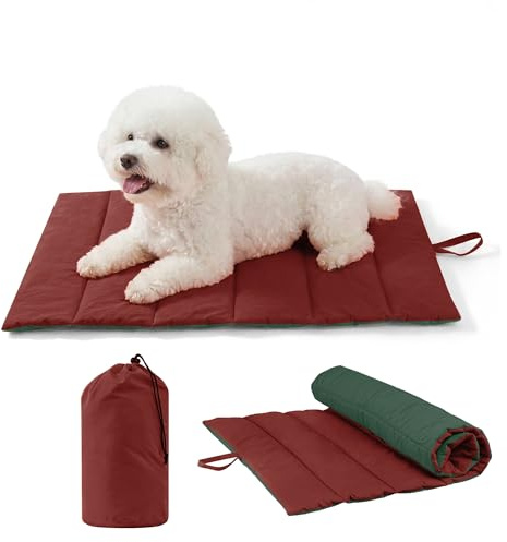 UNIKOME Hundedecke für Unterwegs rutschfeste Antistatische Langlebige | Hundematte,Hundekissen Waschbar Mittelgroße und Kleine Hunde, Reisebett Hund für Reise Outdoor (Rot braun+Grün, 76 * 48cm)