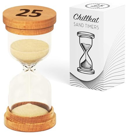 Sanduhr für 25 Minuten – Glas-Sanduhr 25 Minuten – moderne Sanduhruhr mit hölzernen Endkappen für Kinder, Spiele, Klassenzimmer, Küche, Zuhause oder Büro