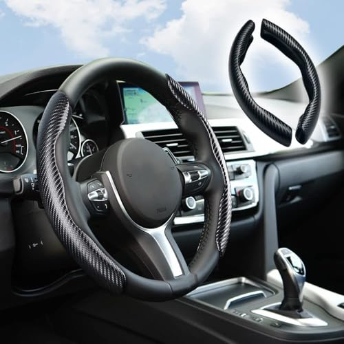 Flaconi Kohlefaser für Autos, Lenkradbezüge, Kohlefaser-Zubehör, geeignet für Autos, LKWs, Vans (schwarz)