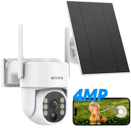 ANNKE Extern övervakningskamera, 4 MP, utomhusövervakningskamera, solbatteri, PTZ WLAN, solpanel utomhusövervakning, 2-vägs ljud, personligt erkännande