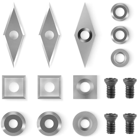 SWAWIS 12 Pezzi Carburo di Tungsteno Inserti Set, Utensili Tornio per Legno con Viti di Montaggio, Inserti Indicizzabili Kit per Tornitura del Legno Smerigliatura a Taglio Finitura