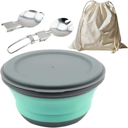ZFFOZZ Juegos de Cuencos Plegables, Cuenco Portátil para Acampar con Tapa, Ensaladera Portátil, Lonchera Plegable para Acampar, Senderismo, Cocina y Escuela.(Green,H-9)