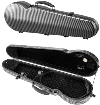 VEVOR Estuche para Violín 4/4 de Tamaño Completo, Estuche para Violín Triangular de Fibra de Carbono Compuesta con Higrómetro Integrado, Forro de Felpa, Correas Dobles para el Hombro, Negro