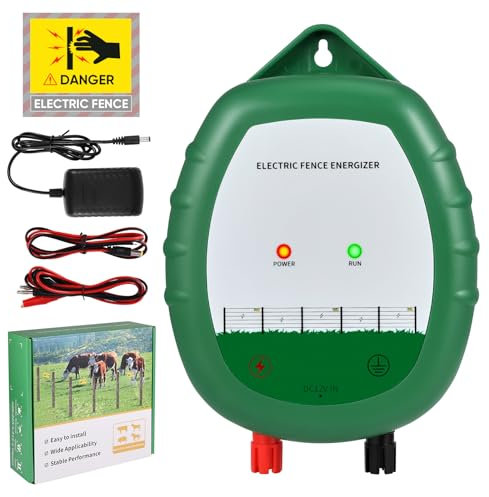 12V Weidezaungerät 2J Output für 10 km, Wasserdicht Elektrischer Schäferhund mit LED Anzeige, Kompakt und robust, für Schutz von Nutztieren, Haustieren, Geflügel, Hausweide, Gärten