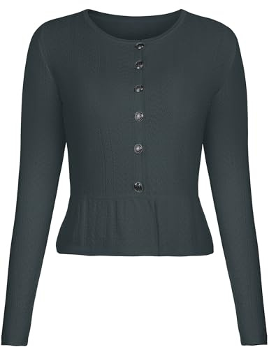 Becotal Giacca Tradizionale Dirndl da Donna, Corta, Elegante Cardigan con Bottoni, Stile Oktoberfest, Grigio Scuro, 46