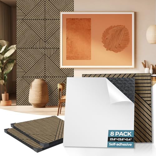 AKUMAX Peel and Stick Wall Panels-Self-Adhesive Soundproof Wall Panels,Acoustic Panels for Interior Wall Decor 8 Pack 95x48Inches (Walnut)