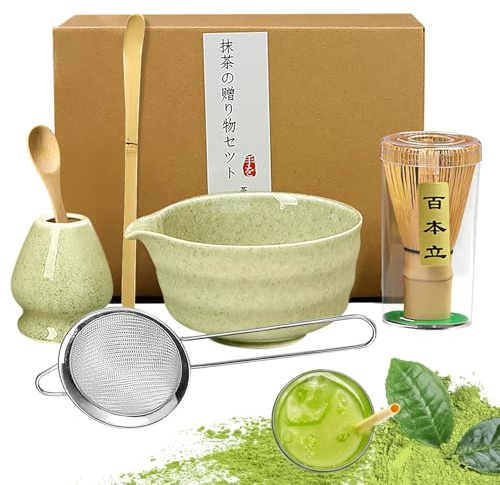 Matcha set, Japanisches Tee-Set, Matcha-Schale, Schaufel, Sieb, Matcha-Besenhalter, Matcha-Besenständer, Matcha-Tee-Set (Hellgrün)