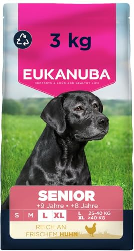 EUKANUBA Cibo secco per cani Senior con pollo fresco per razze di taglia grande - Alimento secco premium per cani anziani, 3 kg