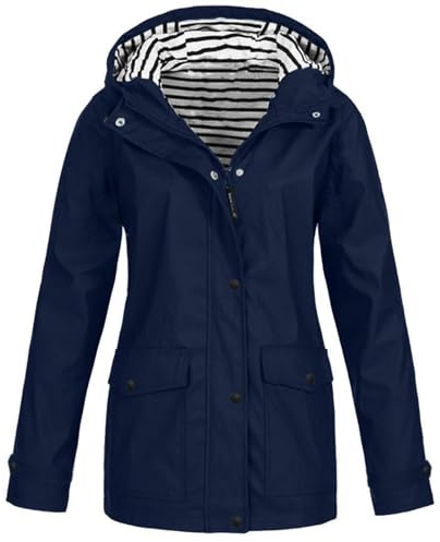 WOXIHUAN Giacca Impermeabile da Donna,Anti-vento Cappotto con Cappuccio Giacche Invernale Caldo Giacca,Maniche Lunghe Cardigan a Righe Dimensione Grande Abbigliamento Sportivo Outdoor Parka