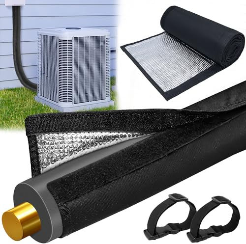 3 Layers AC Line Insulation, HVAC Copper Pipe Insulation Cover Outdoor 72x10.2 Inch 600D Oxford Flexible Copper AC Pipe Line Insulation Sleeve Wrap for Central Air Conditioning Mini Splits Heat Pump