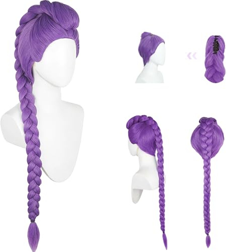 WENAUANG Parrucca viola da donna con trecce, parrucca cosplay con trecce viola realistiche Halloween capelli ricci per Halloween, Carnevale festa cosplay