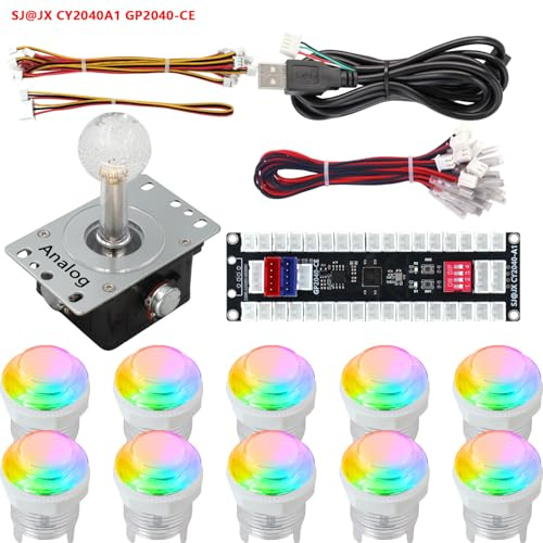 SJ@JX All-Button Arcade Controller with RGB Buttons & 3D Analog Joystick, Raspberry Pi RP2040 Encoder, Ultra-Low Latency, Multi-Platform Compatible for PC & Nintendo Switch