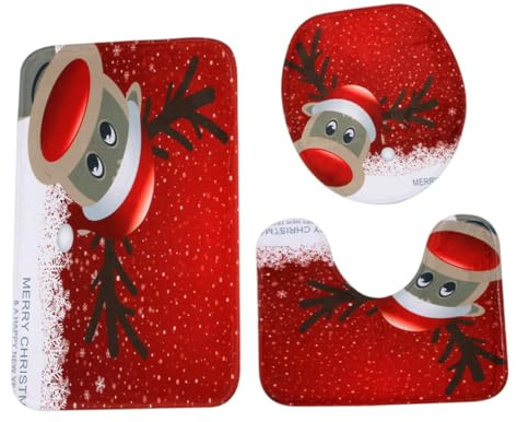 VICASKY 3 Stück Weihnachtliches Wc Matte Set mit Rutschfester Unterseite Hochsaugfähigem Badezimmerteppich und Weichem Material für Sichere Dekorative Badematte mit Passendem Wc Sitzbezug