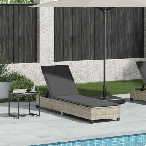 Mandloder Sonnenliege Poly Rattan Hellgrau 55x200cm, Verstellbarer Liegestuhl für Garten & Terrasse, Bequeme Relaxliege mit Kissen, ideal als Strandliege, Chaiselongue für Outdoor Entspannung