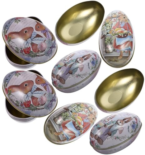 TEHAUX Boîte à Œufs de Pâques en Fer, Lot de 6 Pièces, Design Unique Motif Lapin, Finition Soignée et Résistante la Décoloration, Ambiance Festive Plusieurs styles