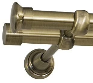 ROLLMAXXX Gardinenstange 240 cm 2-läufig Ø19 mm – Messing – Duo | Vorhangstange aus Metall Messing Design, Set inkl. Wandhalterungen & Endstücke, Alternative zur Gardinenschiene