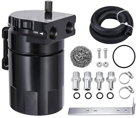 EVIL ENERGY Oil Catch Can, Universal Baffled Catch Can Kit with NBR Fuel Hose, 300ml Aluminum Air Oil Separator Tank for PCV System