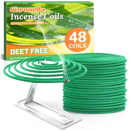 SCENTORINI Citronella Räucherspirale, Zitronengras Coils, 48 pz | Für Innen und Draußen, Garten, Balkone, Terrassen, Spiralen mit Halterung, 4 Std Brenndauer pro Spirale