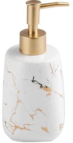 FülleMore Keramik Seifenspender 350ml nachfüllbar Lotionspender Gold Marmor Optik Handseifenspender Küche Badzimmer Pumpseifenspender Waschbecken Flüssigseifenspender Spülmittelspender (Weiß)