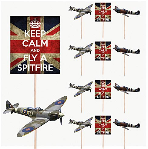 AK Giftshop British Spitfire Keep Calm Birthday Party Food Cupcakes Picks Decorations Toppers (Pack of 14)