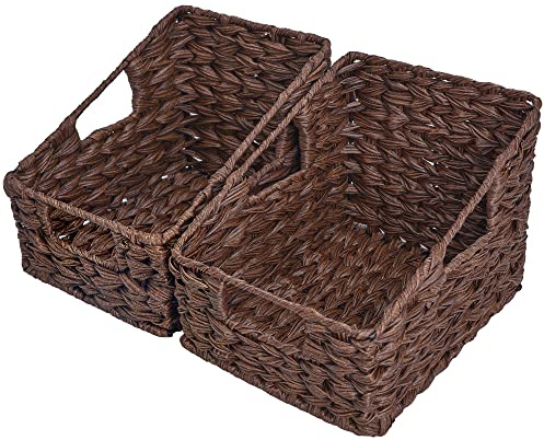 GRANNY SAYS Wicker Storage Baskets, Waterproof Wicker Basket with Handles, Trapezoid Woven Storage Bins for Organizing, Decorative Basket, Brown, 2-Pack