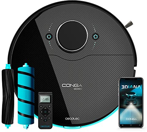 Cecotec Robot Aspirapolvere Conga 9090 IA. 10000 Pa, Intelligenza artificiale, Tecnologia laser, Lava, aspira e spazza contemporaneamente, Spazzola Jalisco, Room Assist, App