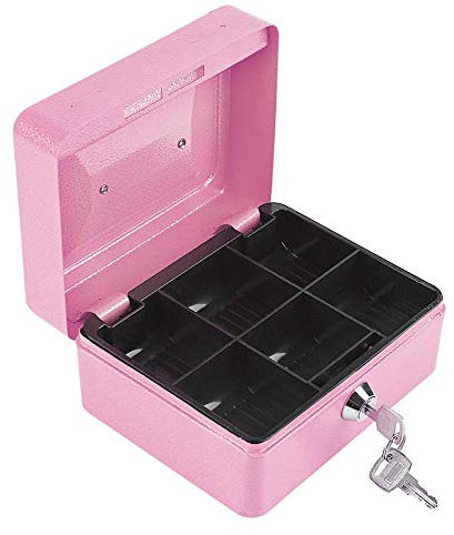 Mini coffre-fort domestique, portable en acier verrouillable avec coffre-fort à clé Type de serrure à clé Ceinture de ménage avec 2 clés Convient pour stocker des bijoux(Rose)
