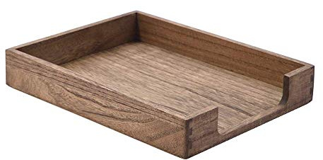 KIRIGEN Wooden Letter Tray, Single Tier A4 Paper Tray Desk Organiser, Paulownia Wood Front Load Document Holder for Mail, Files and Folders, 35 x 27 x 5.5 cm, Brown(TP-DBR)