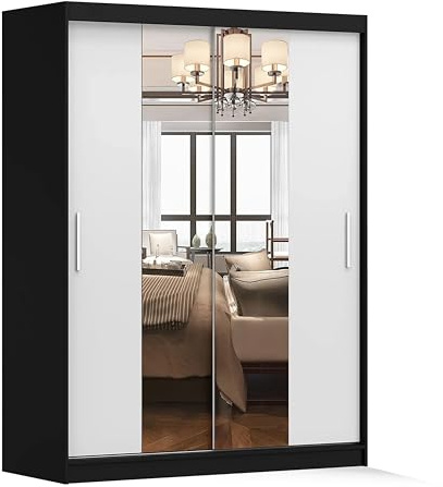Fabryka Mebli Idźczak Kleiderschrank mit Spiegel, Schiebetüren - Schwebetürenschrank, Schlafzimmerschrank - ‎61 x 150 x 200 cm - Schrank für Schlafzimmer, Ankleidezimmer, Garderobe - Imoebel24