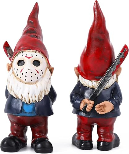 ULUZE Garden Gnomes Halloween Decorations Indoor for Home Horror Decor Funny Gnome 8 Tall - Red