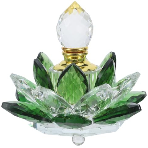 Mobestech Lotusförmige Parfümflasche Aus Kristall Grün 10Cm Nachfüllbar Vintage Glasflakon Für Wohnkultur Und Ätherische Öle