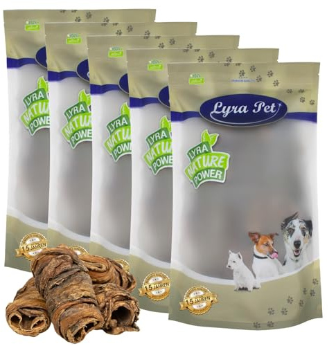 Lyra Pet® 5 kg Wrap aus Rinderlunge und Strossen getrocknet Kausnack Hunde | Naturbelassener Kauartikel vom Rind – Proteinreiches Leckerli – Ideal für die Zahnpflege – Fettarm & gut verträglich