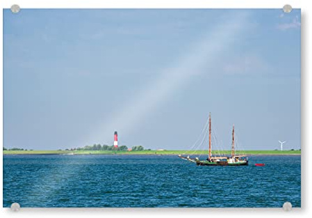 artboxONE Acrylglasbild 60x40 cm Natur Nordsee, Segelschiff, Leuchtturm - Bild pellworm Insel küste