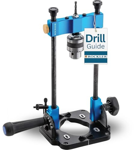 Rockler Drill Guide | Portable Drill Press Adapter for Hand Drill - 0 to 60 Angle w/Protractor & Chuck Key for straight holes - Rockler Woodworking