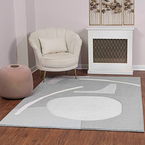 Livabliss Agen Wohnzimmer Teppich Modern - Abstrakt Design in Marmor Optik 120x170 cm für Wohnzimmer, Esszimmer, Schlafzimmer - Weicher Kurzflor in Weiß und Hellgrau