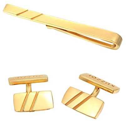 Kuzzoi Gemelli e fermacravatta da uomo, design dorato, set di accessori da uomo, in argento sterling 925 placcato oro con dettagli alla moda, regalo da uomo per matrimonio e compleanno