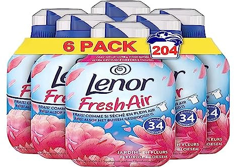 Lenor Frischluft-Weichspüler, 204 Waschgänge (6 x 34 cm), Blumengärten, ultra-konzentrierte Frischformel, für einen frischen und sauberen Wind, nach dem Waschen