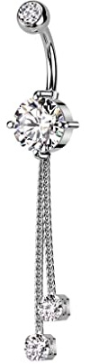 beyoutifulthings Bauch-nabelpiercing Zirkonia Ketten-Anhänger Silber Gold Roségold Clear Nabel-Piercing Chirurgenstahl Bananabell Stab-länge 10-mm