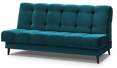 Schlafsofa Nancy Sofa mit Schlaffunktion Bettkasten Polstersofa aus Velour 195 cm Dreisitzer mit Holzbeine, Stoff: Kronos 04 - Marine