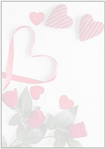 Briefpapier mit Herzen DIN A4 - Papier mit Herzchen - 20 Blatt - Motiv Nr. 021 | 160g/m²