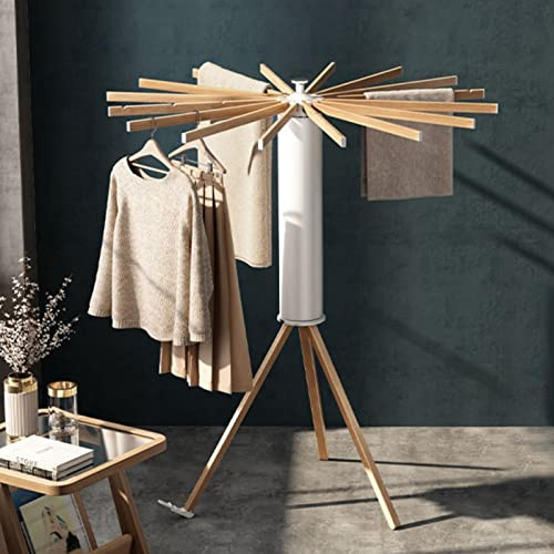 Tendedero de Ropa Plegable Rejilla De Secado De Aluminio, Secador De Paraguas,Tendedero De Ropa Plegable, Madera De Haya, Rejilla De Secado Giratoria 360 Grado, Perchero De Pie Para Bebés,Postes De Al