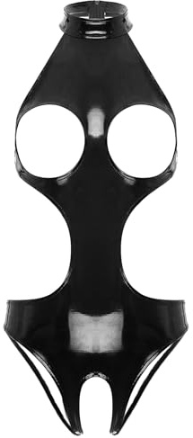 CHICTRY Womens Wet Look Leather One Piece Exposed Breasts Bodysuit Catsuit Hollow Out Jumpsuit Clubwear