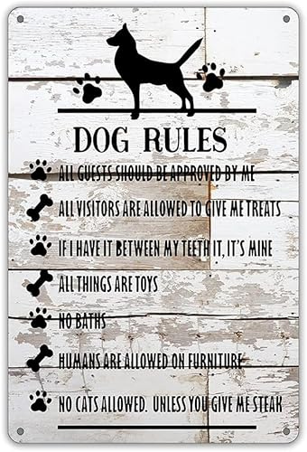 Funny Dog Rules Metal Tin Sign Wall Decor Farmhouse Rustic Signs with Sayings for Home Decor Gifts for Dog Lovers