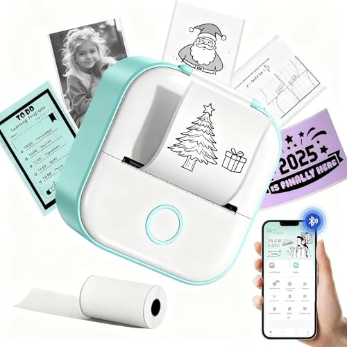 T02 Sticker Drucker Mini für Smartphone – Bluetooth Thermodrucker 203DPI, Pocket Aufkleber Drucker Farbig, inklusive 1 Papierrolle für Studium, Journal, Fotos, Geschenke & Anatomische Diagramme, Grün