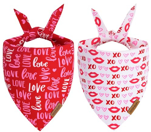 THLOH Hundehalstücher zum Valentinstag, dreieckig, wendbar, Motiv: Liebe und Herz, hochwertiger strapazierfähiger Stoff, für Jungen und Mädchen, Urlaubstuch, Bandana für große und extra große Hunde,